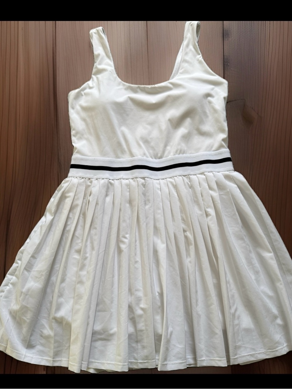 all in motion Cream Tank Dress with Black Waist Stripes
